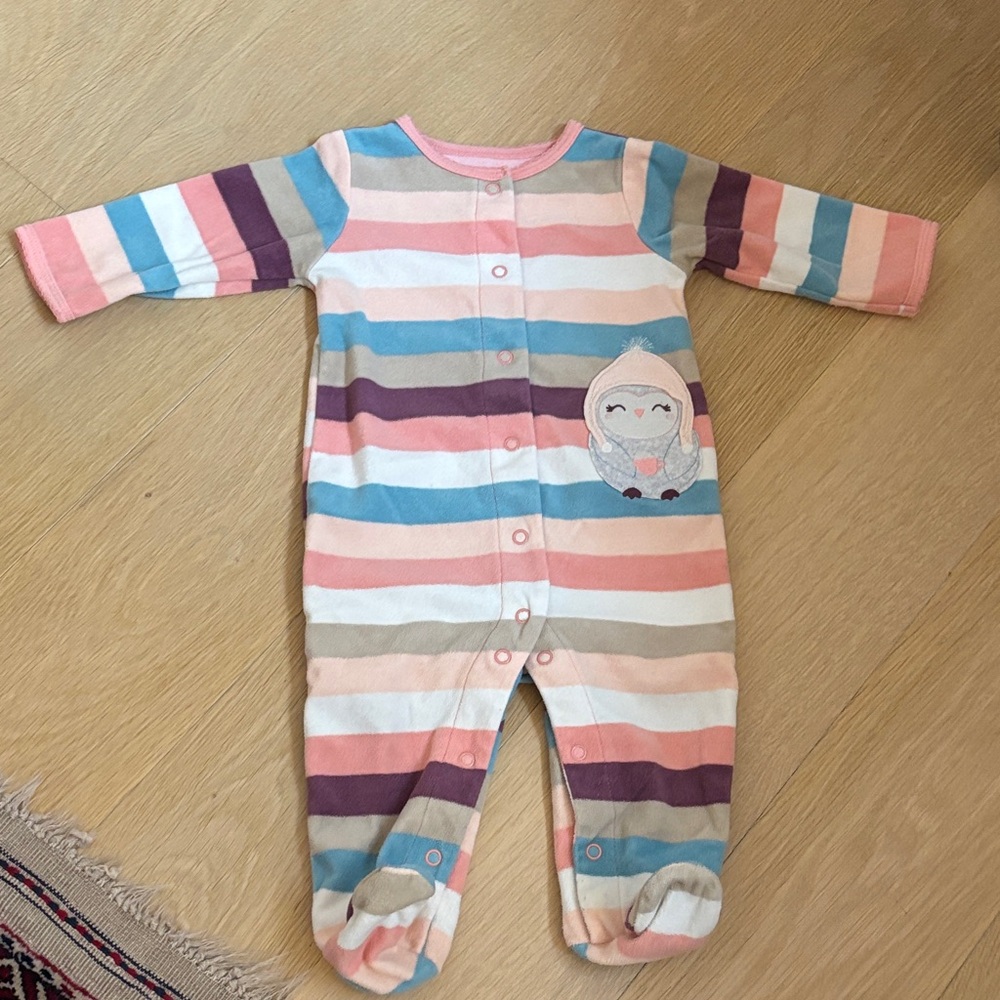 Carter's Striped Multicolor Footed One-Piece - Pink, Blue, Purple, Cream